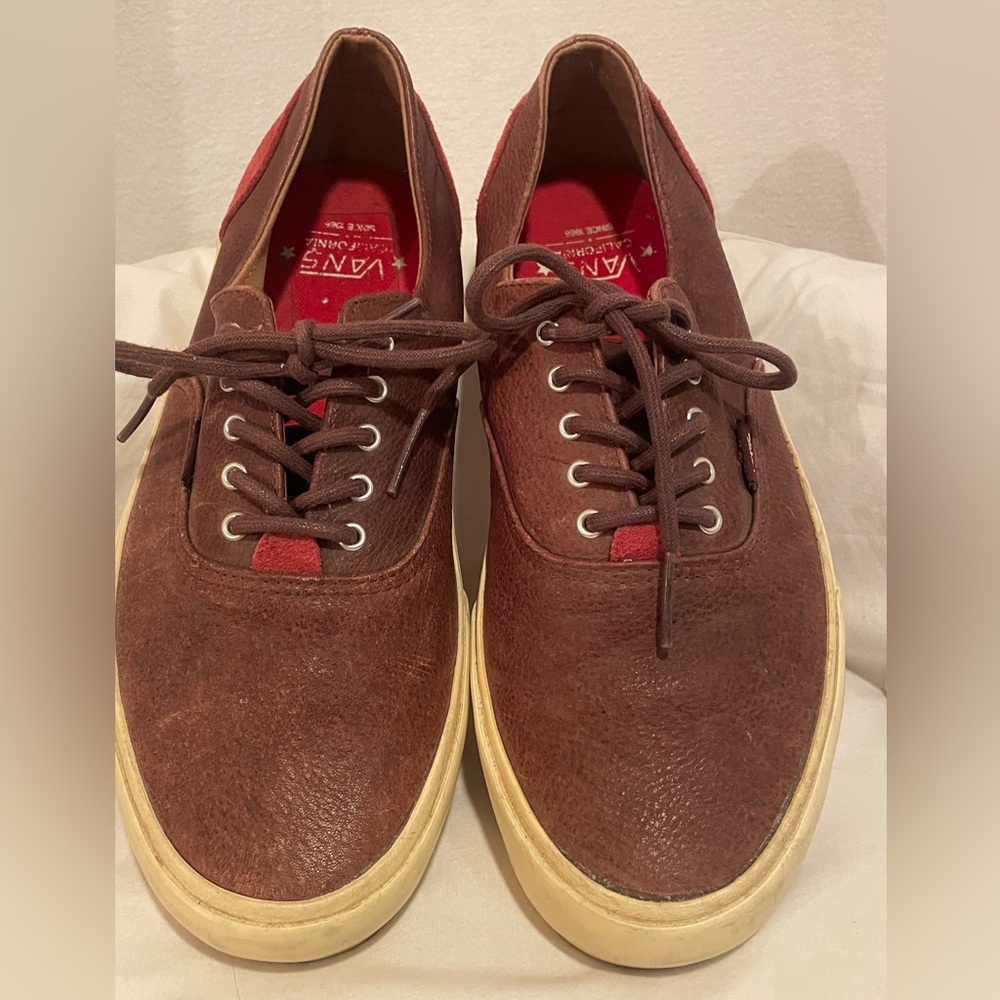 Vans Men's Brown and Red Leather Sneakers